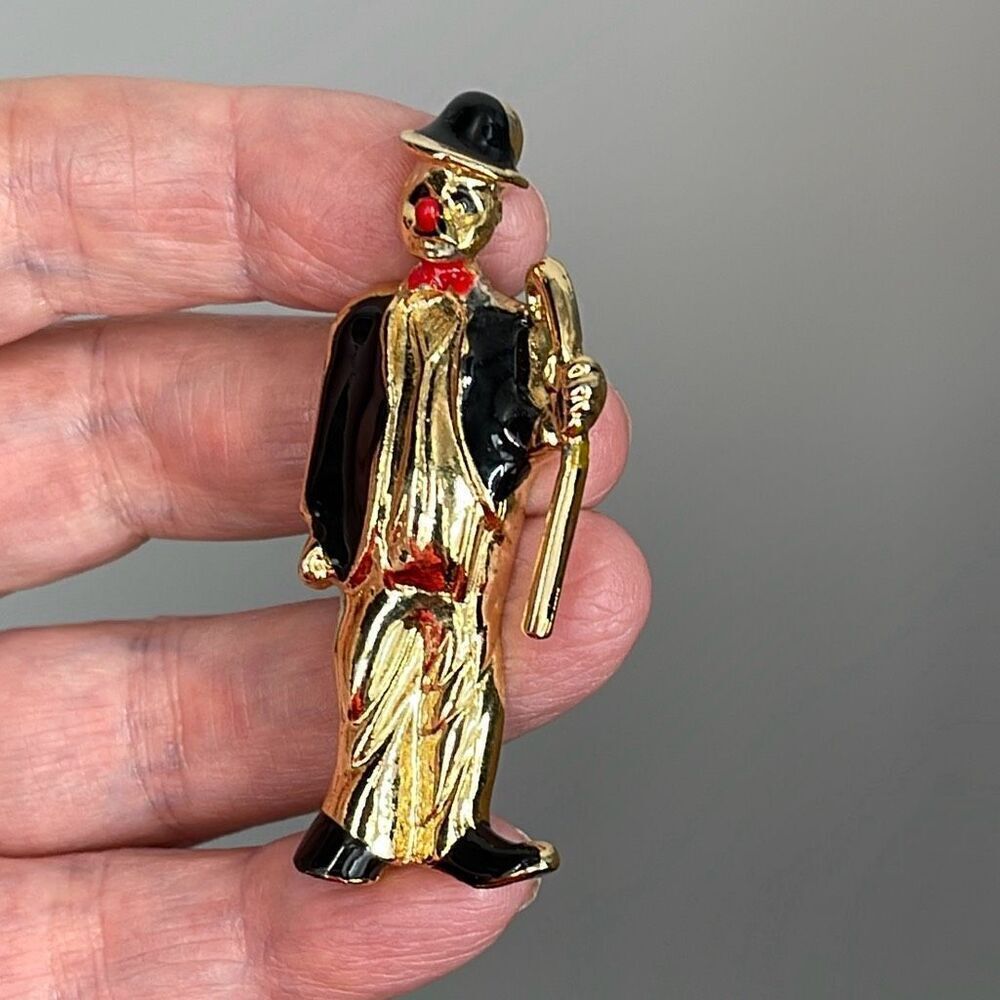 Vintage clown with cane brooch
